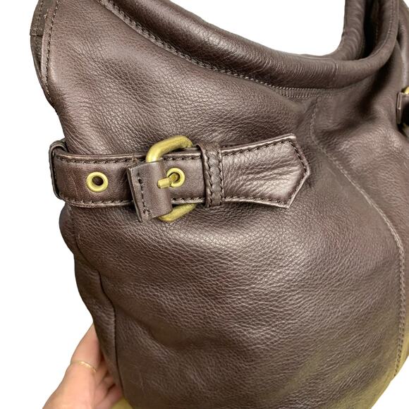 Kenneth Cole Dark Brown Leather Slouchy Hobo Circle Shoulder Bag - Picture 6 of 11